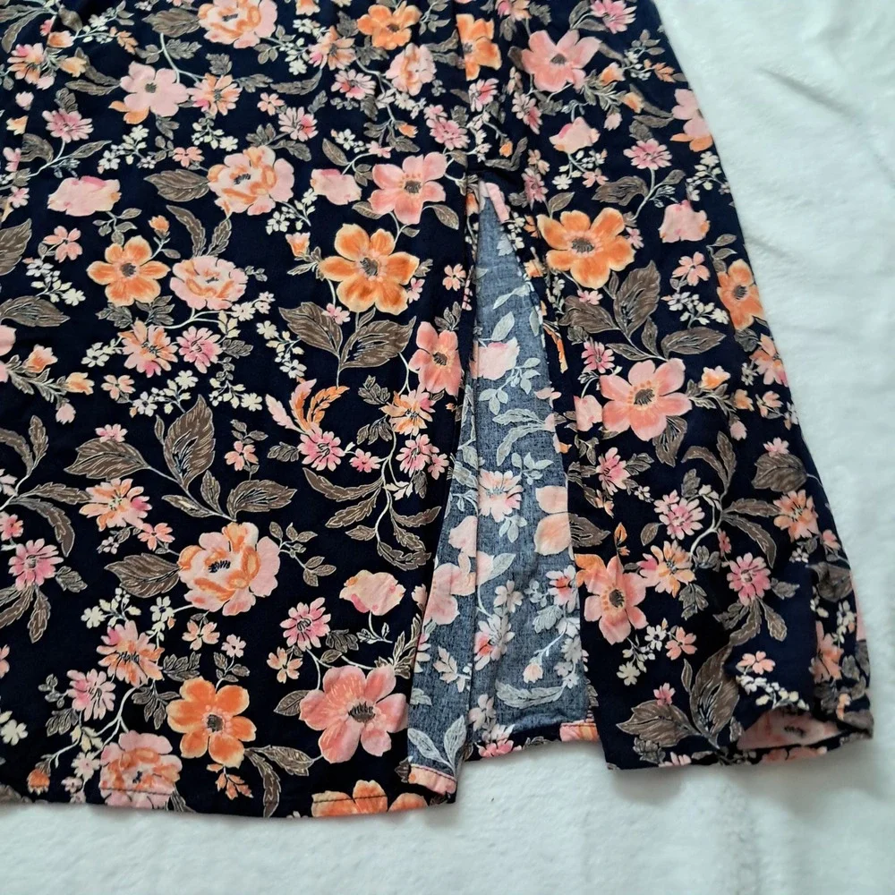 Old Navy Dress Women's Large Midi Navy Floral Puff Sleeve Smocked Feminine - Picture 6 of 12
